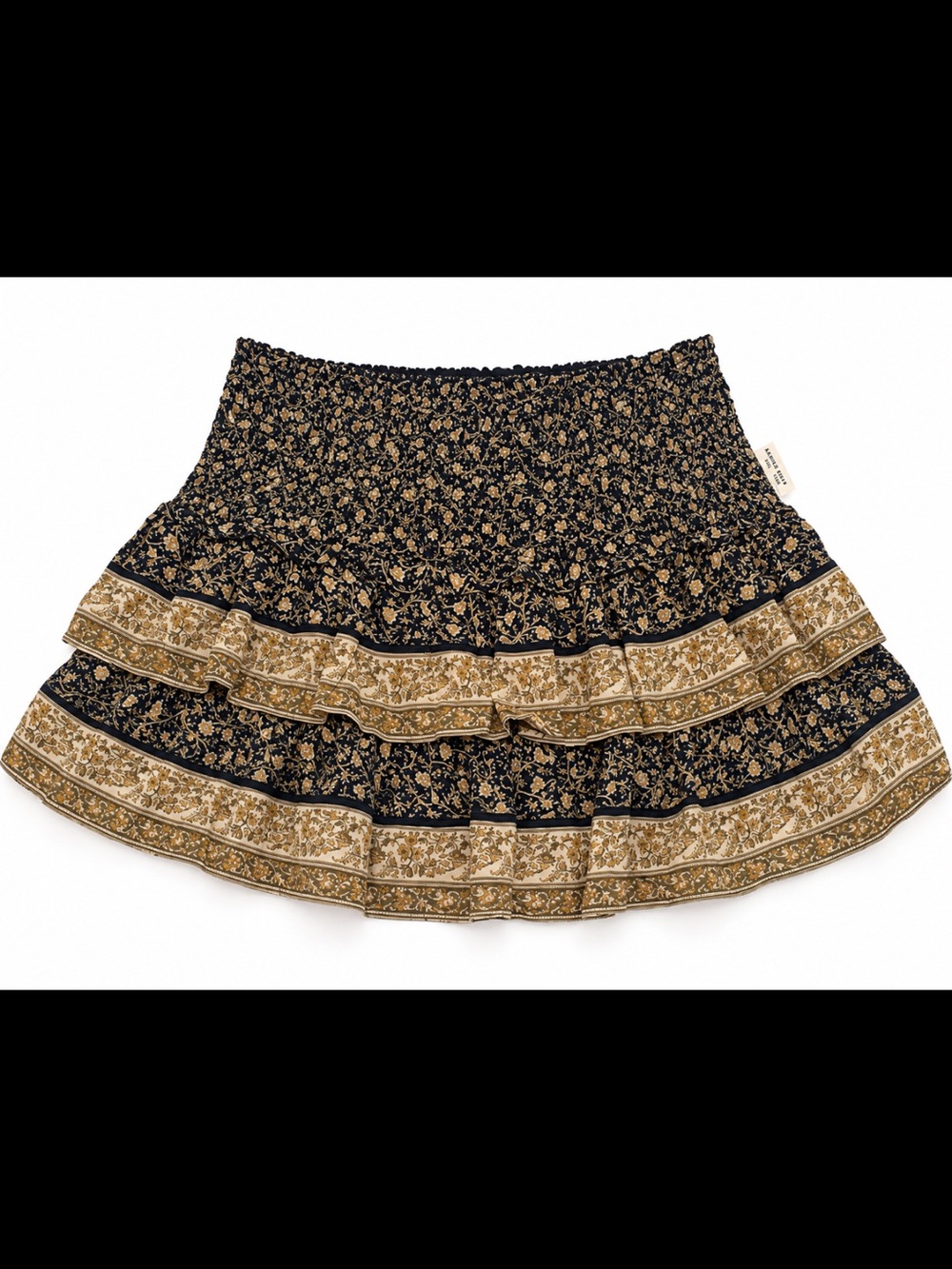 American Eagle Outfitters Black and Gold Floral Ruffle Skater Skirt